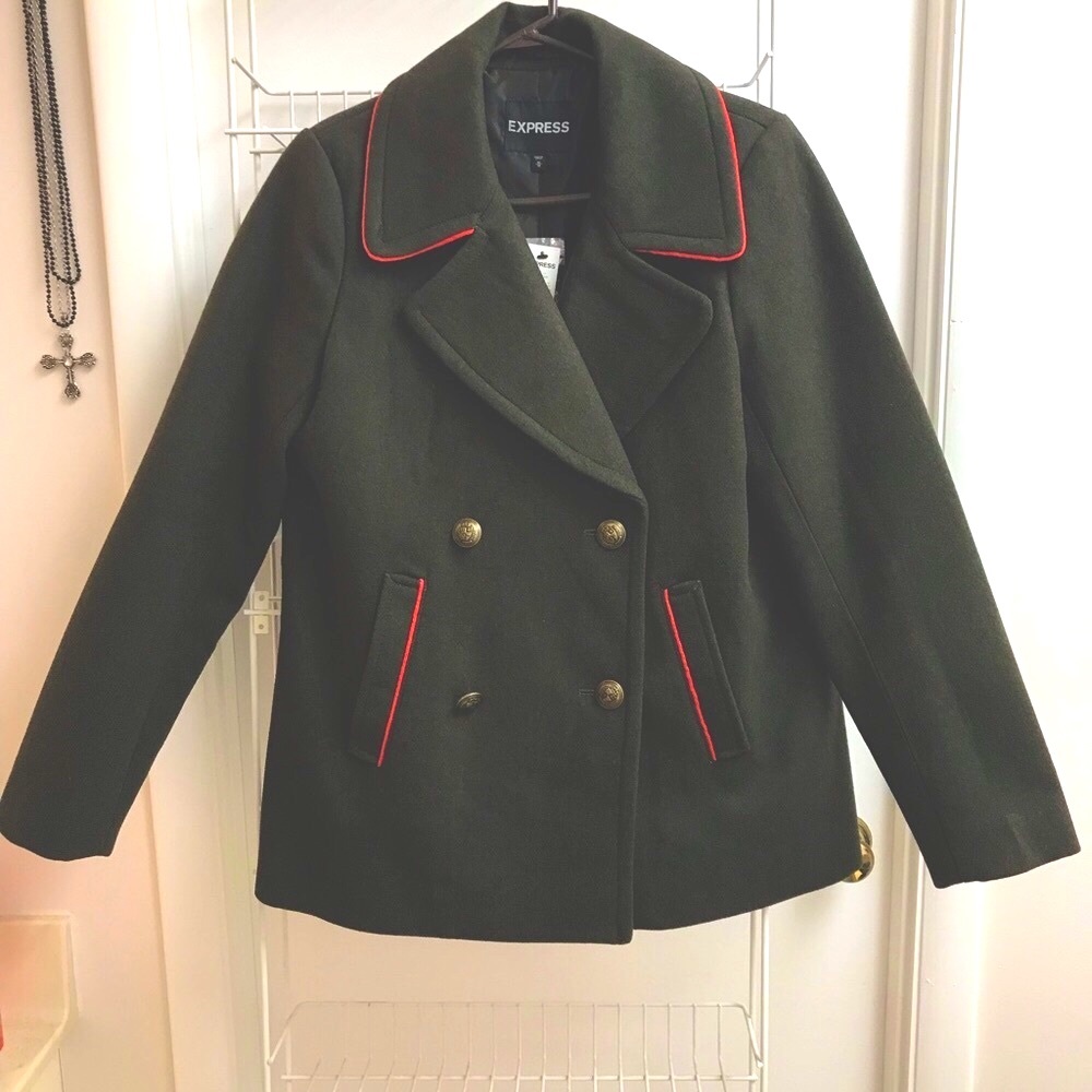 EXPRESS PEA COAT, Size M. Military green. NWT.